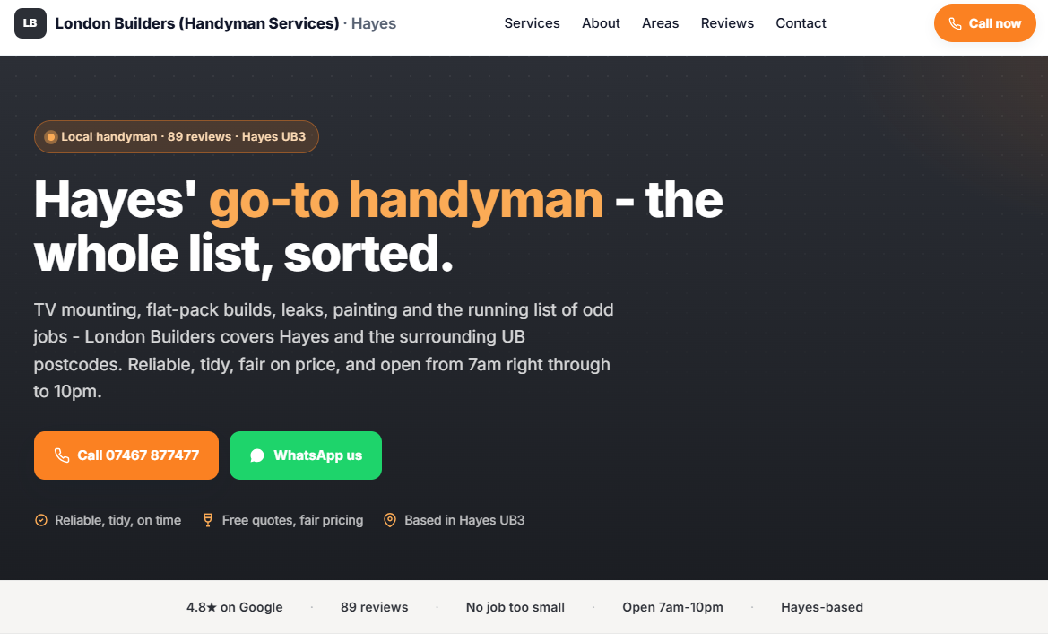 Example website for a general contractor and handyman — credible homepage with reviews
